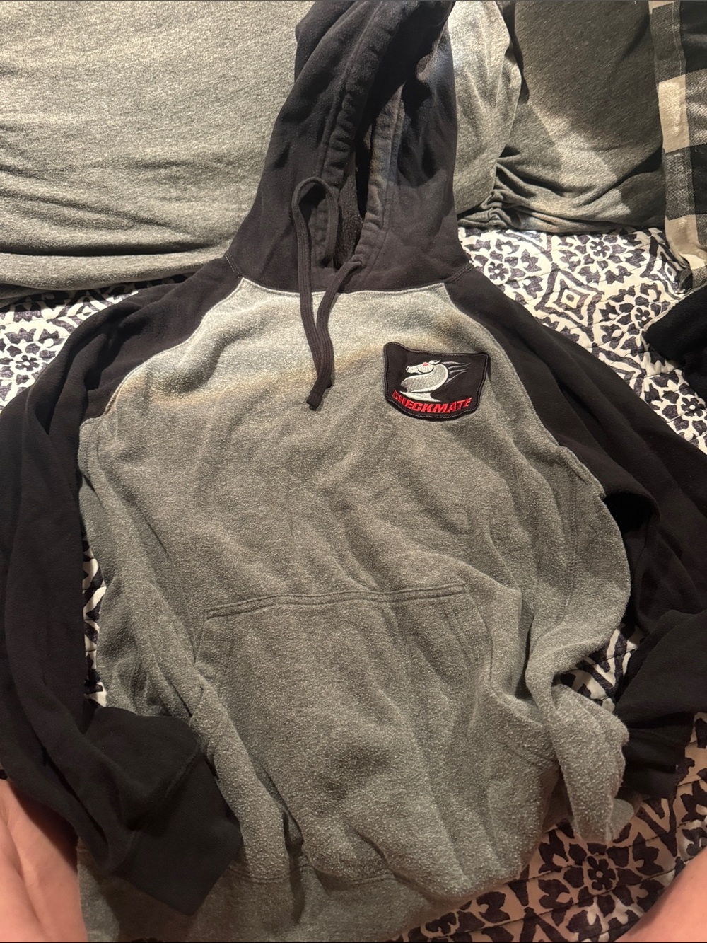 Women’s Two-Tone Gray and Black Hooded Pullover Sweatshirt